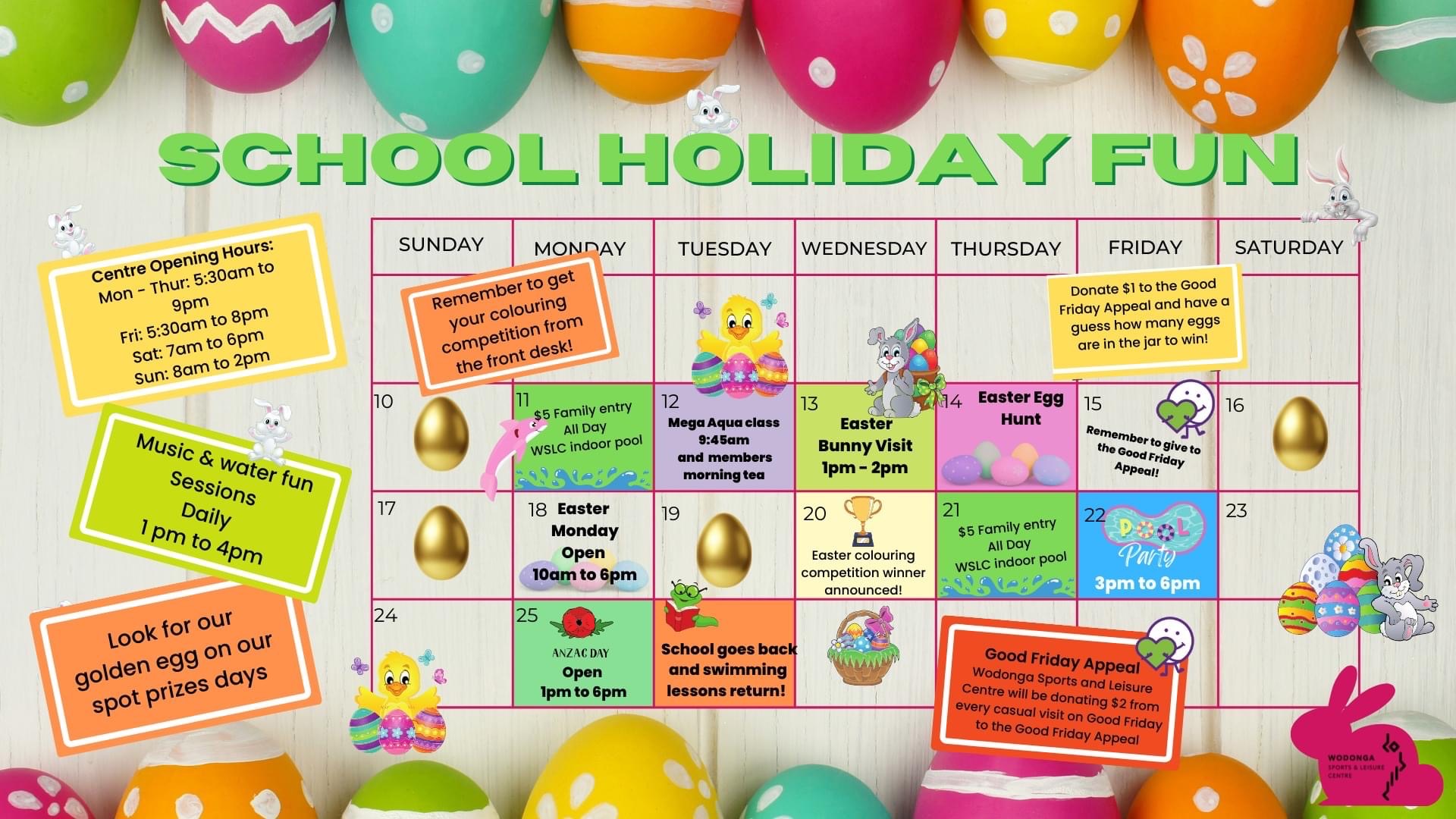 School Holiday Easter Fun Calendar Albury Wodonga Aquatic Facilities