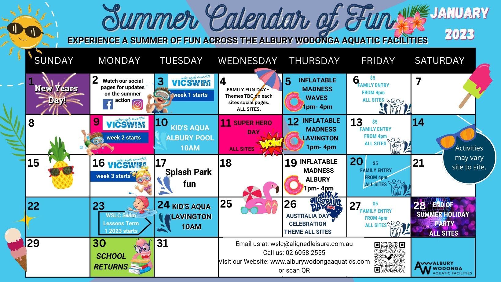 Summer Calendar of Fun 2022/2023 Albury Wodonga Aquatic Facilities