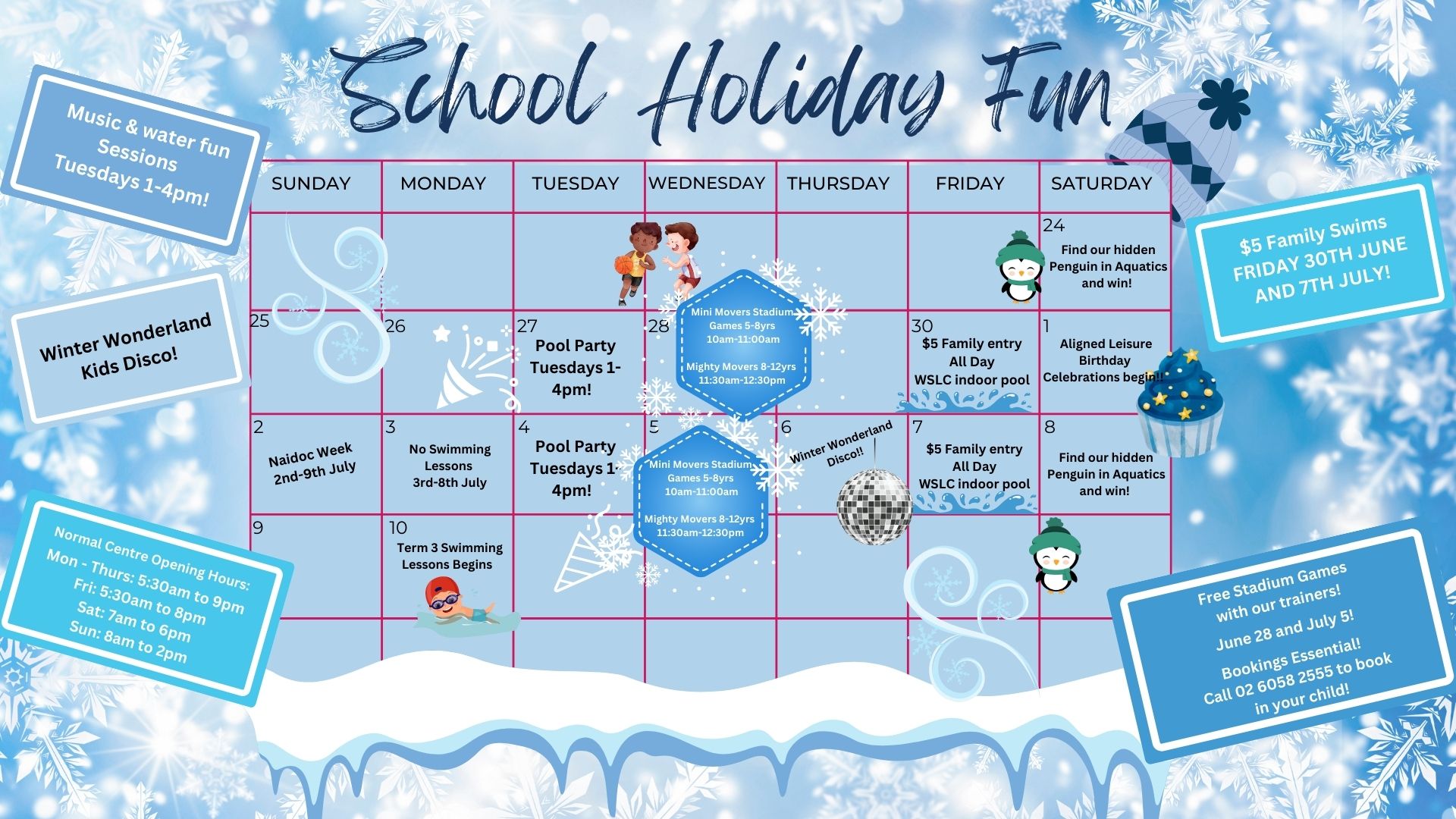 Winter School Holiday Calendar Albury Wodonga Aquatic Facilities